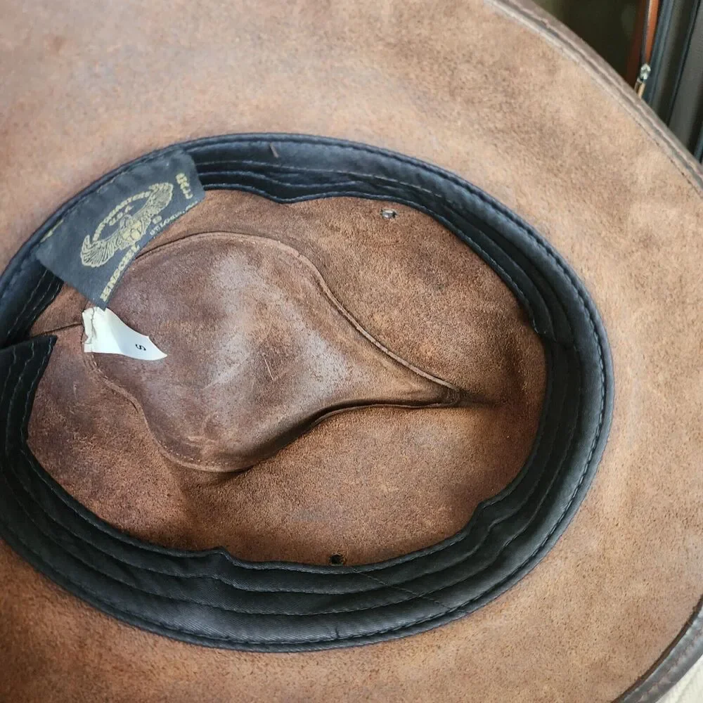 Vintage Henschel Brown Leather Cowboy Hat  Size Small With Hat Band